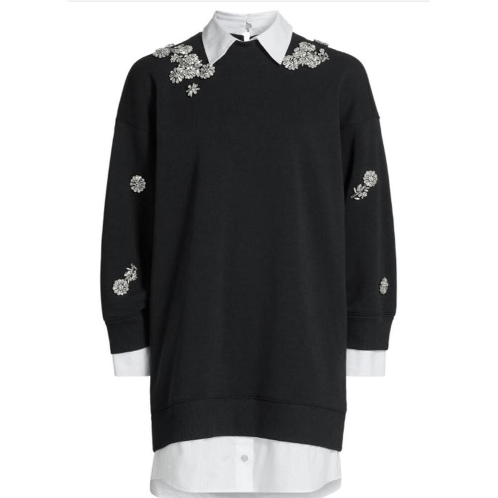 Embellished Black Sweater Shirt Dress